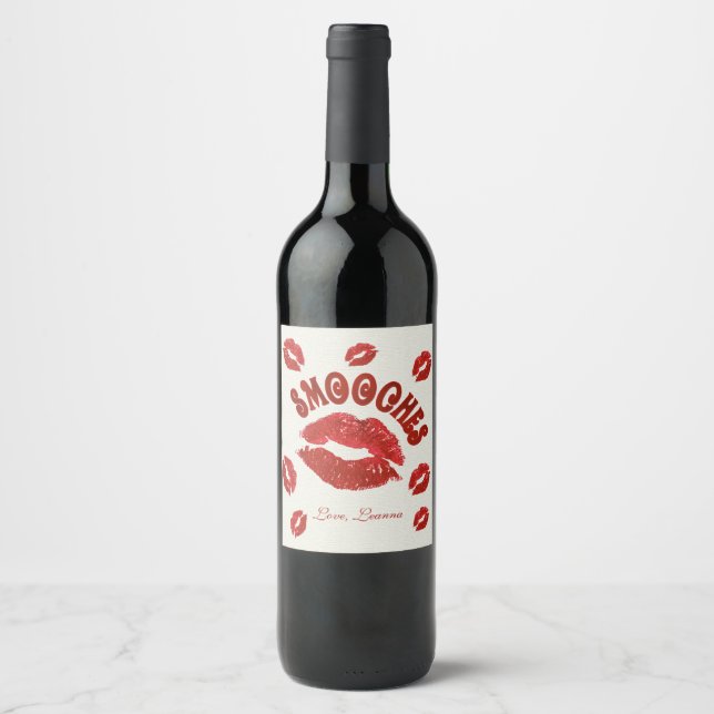 Étiquette Pour Bouteilles De Vin Smooches, Lèvres rouges (Devant)