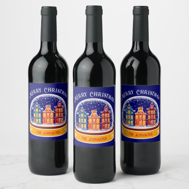 Étiquette Pour Bouteilles De Vin Snowglobe Village Amsterdam Noël (Bouteilles)