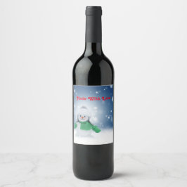 Étiquette Pour Bouteilles De Vin Snowman avec une écharpe verte