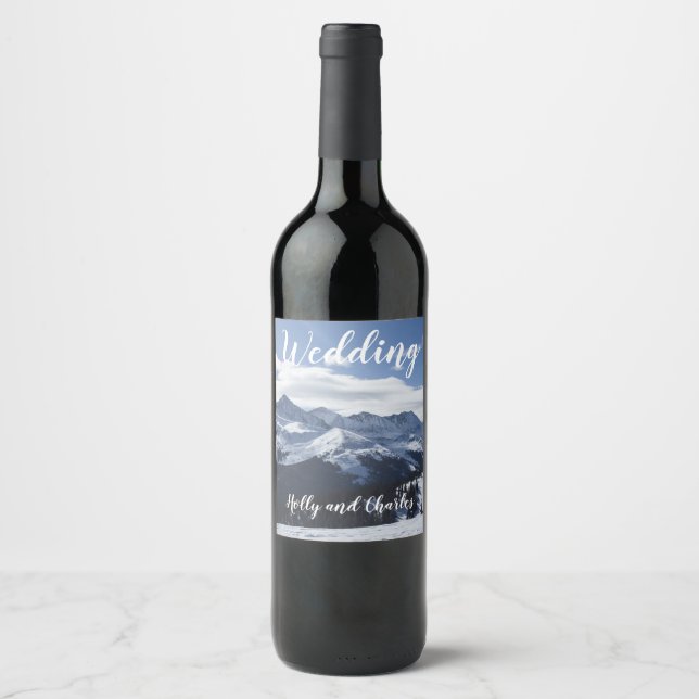 Étiquette Pour Bouteilles De Vin Snowy Mountains Mariage de scène (Devant)