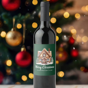 Étiquette Pour Bouteilles De Vin Société immobilière Joyeux Noël Parti Vert