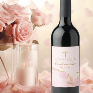 Étiquette Pour Bouteilles De Vin Soignée de confirmation Pink Gold Personnalisé