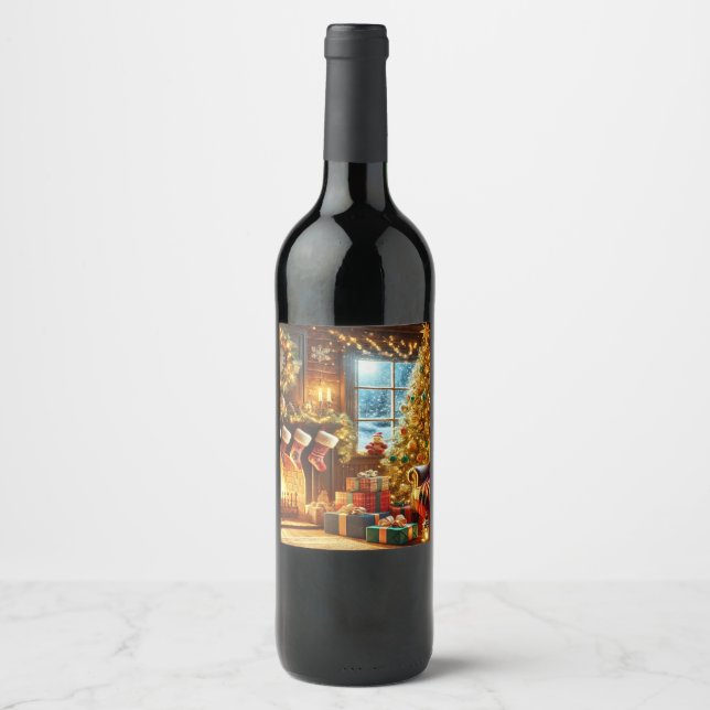 Étiquette Pour Bouteilles De Vin Soir de Noël cosy (Devant)