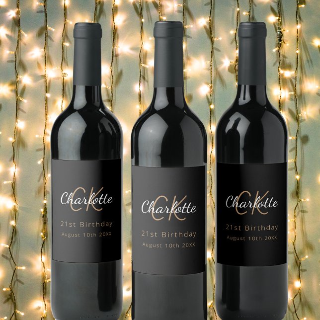 Étiquette Pour Bouteilles De Vin Soirée d'anniversaire en or noir (Créateur téléchargé)