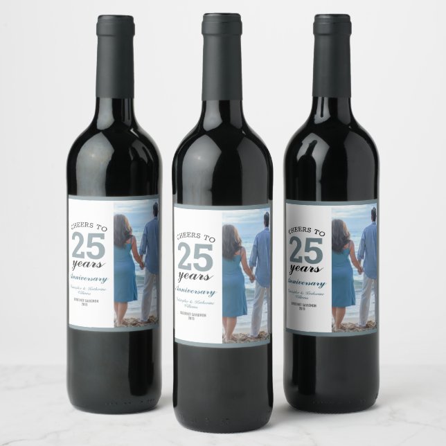 Étiquette Pour Bouteilles De Vin Soirée d'anniversaire Mariage de 25 ans (Bouteilles)