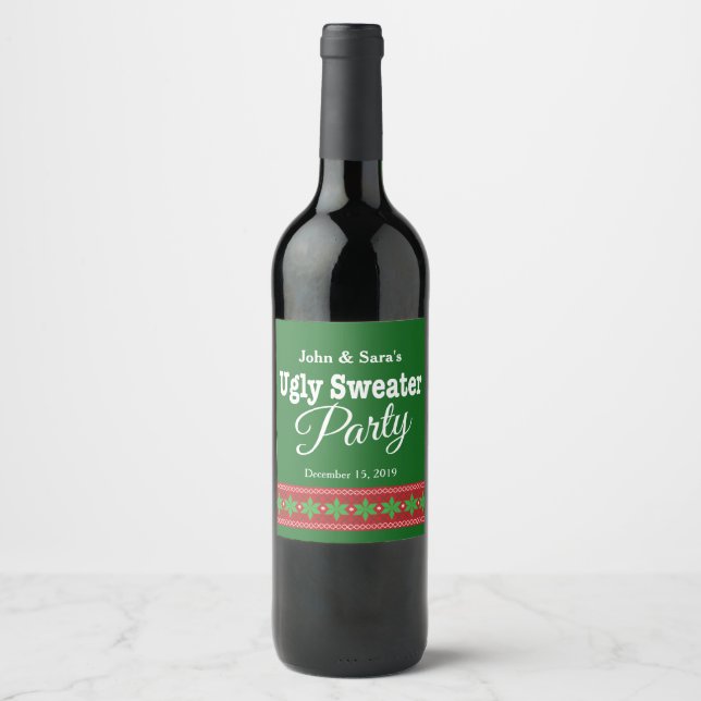 Étiquette Pour Bouteilles De Vin Soirée de Noël affreuse, personnalisée (Devant)