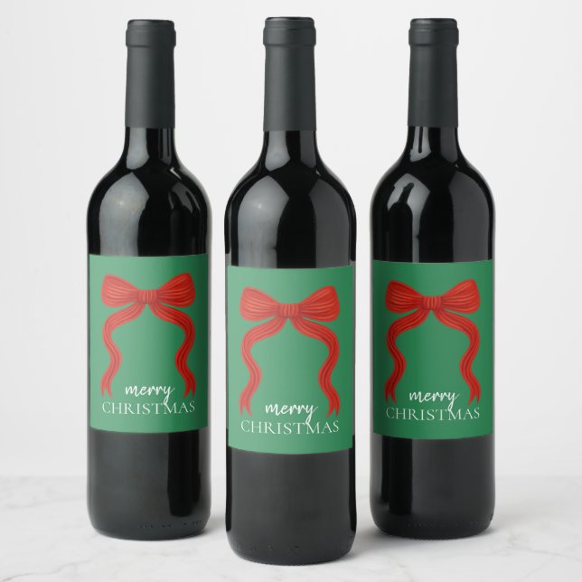 Étiquette Pour Bouteilles De Vin Soirée de Noël Elegant Bow Rouge - (Bouteilles)