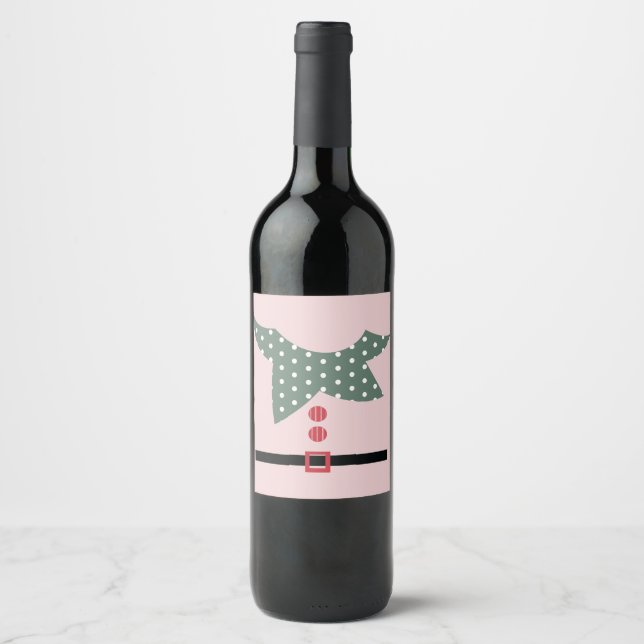 Étiquette Pour Bouteilles De Vin Soirée de Noël Rose Elf Suit (Devant)