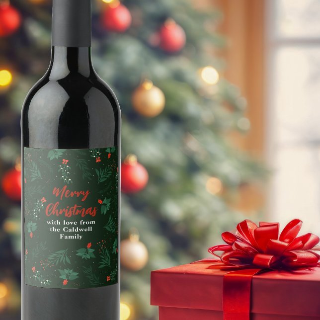 Étiquette Pour Bouteilles De Vin Soirée de Noël Vert Mistletoe Custom (Créateur téléchargé)