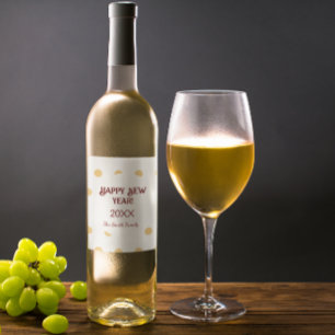 Étiquette Pour Bouteilles De Vin Soirée du Nouvel An en or Polka