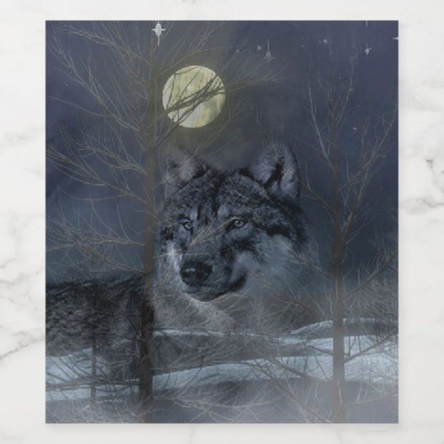 Étiquette Pour Bouteilles De Vin Soirée Wolf Spirit Moon (Étiquettes simples)