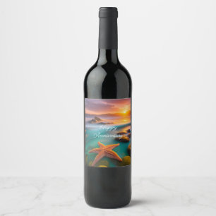 Étiquette Pour Bouteilles De Vin Starfish sur la plage à Dawn