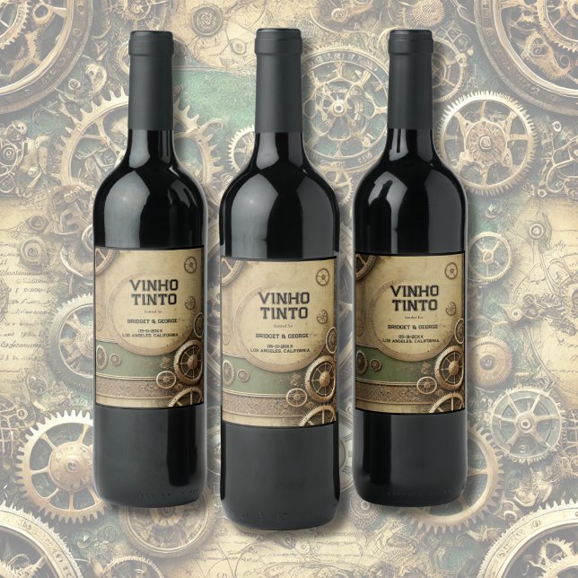 Étiquette Pour Bouteilles De Vin Steampunk Victorian Gearwork Mariage (Créateur téléchargé)