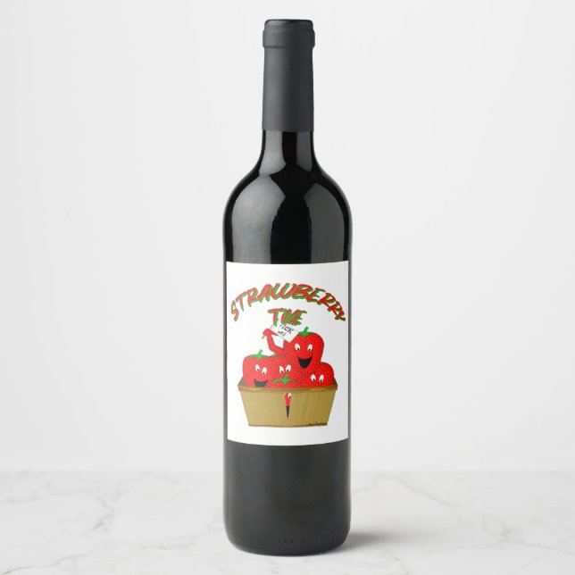 Étiquette Pour Bouteilles De Vin Strawberry Time ! (Devant)