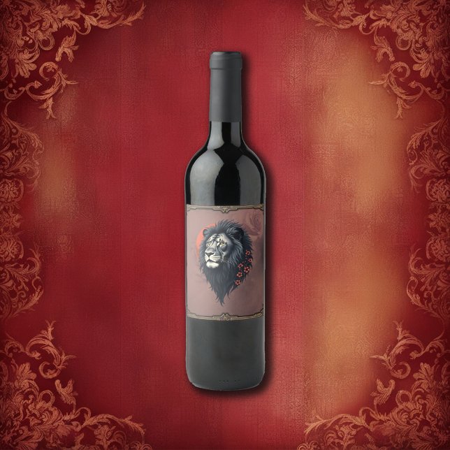 Étiquette Pour Bouteilles De Vin Strength and delicacy united, a black lion (Créateur téléchargé)