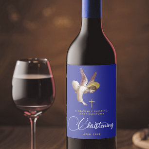 Étiquette Pour Bouteilles De Vin Style Blue Angel Bénédictions Baptême Christening
