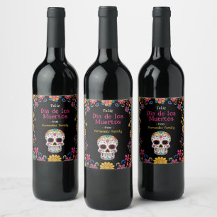 Étiquette Pour Bouteilles De Vin 💀 🎉 style Día de Muertos
