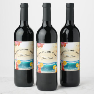 Étiquette Pour Bouteilles De Vin Summer Tropical Luau Beach Party 21e anniversaire