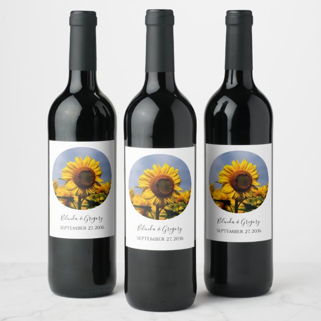 Étiquette Pour Bouteilles De Vin Sunflower Blue Sky Rustique Mariage (Bouteilles)
