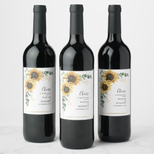 Étiquette Pour Bouteilles De Vin Sunflower Eucalyptus Mariage botanique