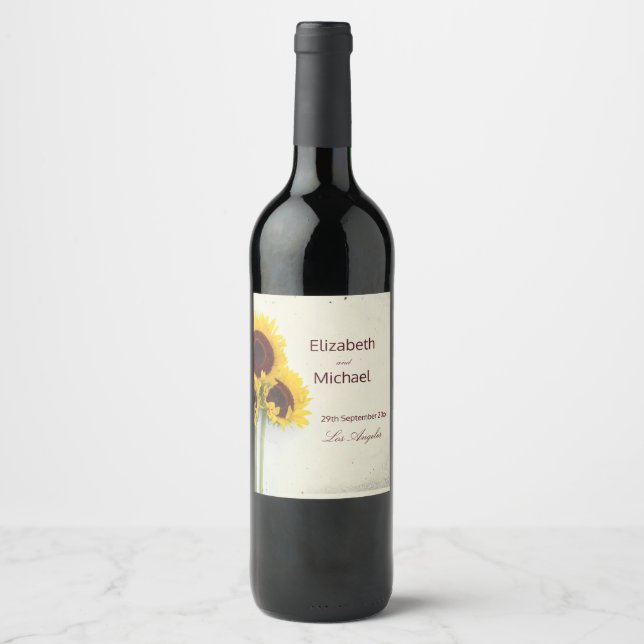Étiquette Pour Bouteilles De Vin Sunflower Rustic Mariage personnel (Devant)