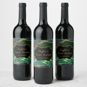 Étiquette Pour Bouteilles De Vin Sweet sixteen d'Agate Safari vert