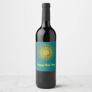 Étiquette Pour Bouteilles De Vin Symbole de soleil doré décoratif