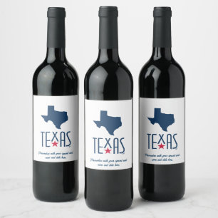 Étiquette Pour Bouteilles De Vin Symboles du Texas, Texas, bleu marine