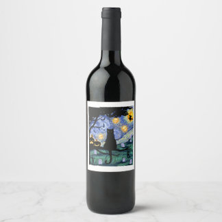 Étiquette Pour Bouteilles De Vin T-shirt de chat, Cat de nuit effrayant, Van Gogh C