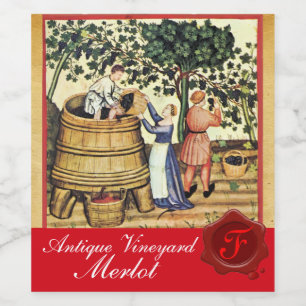 ÉTIQUETTE POUR BOUTEILLES DE VIN TAMPON DE CIRE DE VIGNE ANTIQUE AVEC MONOGRAMME