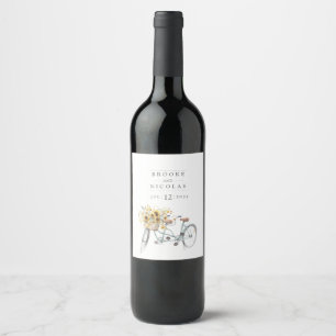 Étiquette Pour Bouteilles De Vin Tandem Bicycle Rustique Mariage d'aquarelle de tou