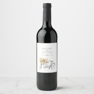 Étiquette Pour Bouteilles De Vin Tandem Bicycle Rustique Mariage d'aquarelle de tou