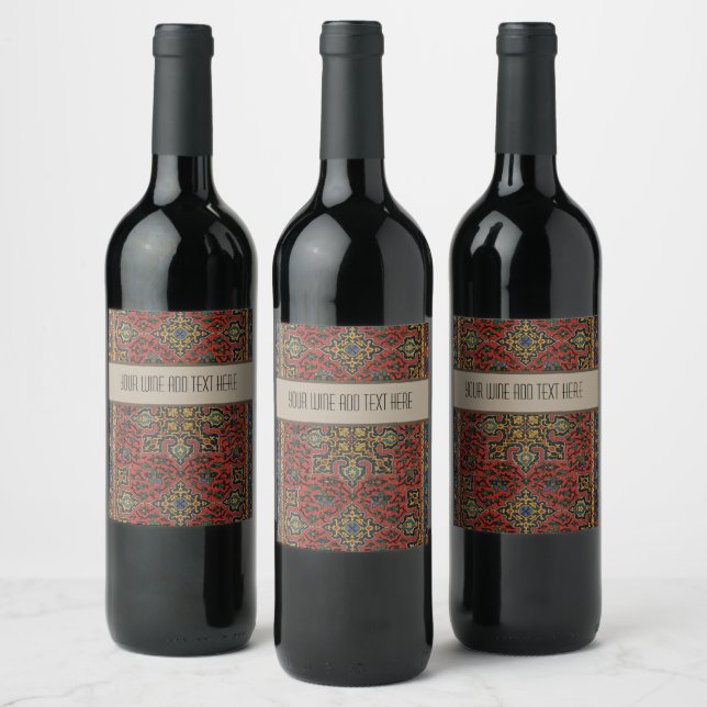 Étiquette Pour Bouteilles De Vin Tapis Perse Tapis Rouge Bleu classique (Bouteilles)