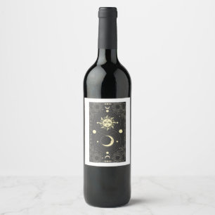 Étiquette Pour Bouteilles De Vin Tarot foncé esthétique Soleil Lune Nuages