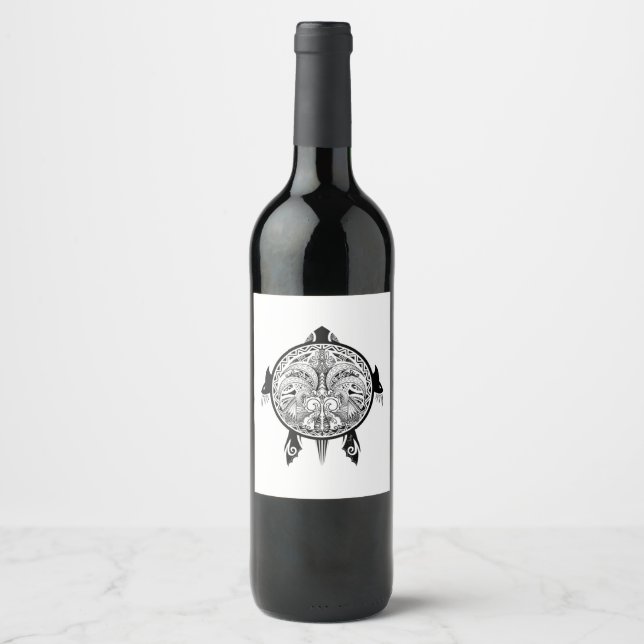 Étiquette Pour Bouteilles De Vin Tatouage de Tribal Turtle Shield (Devant)