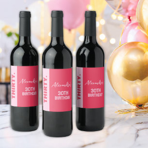Étiquette Pour Bouteilles De Vin Tendance Bold rose et rouge fille 30e anniversaire