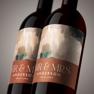 Étiquette Pour Bouteilles De Vin Terracotta turquoise M. Mme Merci mariage peint