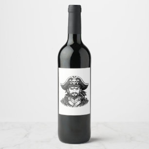Étiquette Pour Bouteilles De Vin Tête de pirate avec chapeau de marin et cache-œil