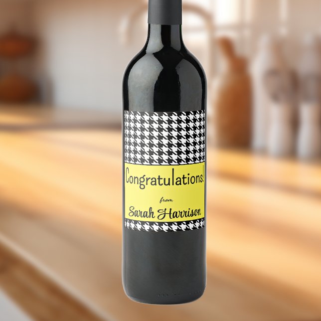 Étiquette Pour Bouteilles De Vin Texte personnalisé, Félicitations Houndstooth Jaun (Créateur téléchargé)