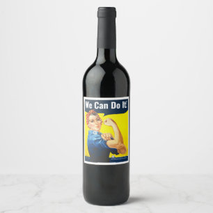 Étiquette Pour Bouteilles De Vin Texte personnalisé, Rosie le Riveter "We Can Do I