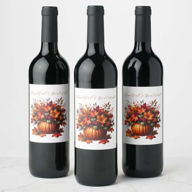 Étiquette Pour Bouteilles De Vin Thanksgiving-Citrouille avec les feuilles d'automn (Bouteilles)