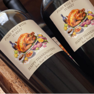 Étiquette Pour Bouteilles De Vin Thanksgiving Gipairs bien avec la Turquie
