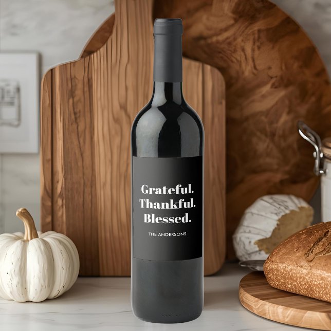 Étiquette Pour Bouteilles De Vin Thanksgiving noir et blanc minimaliste (Créateur téléchargé)