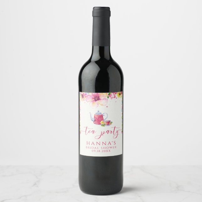 Étiquette Pour Bouteilles De Vin Thé dansant floral aquarelle (Devant)