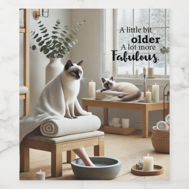 Étiquette Pour Bouteilles De Vin Thème d'anniversaire du chat spa (Étiquettes simples)