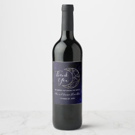 Étiquette Pour Bouteilles De Vin Thème de mariage Ciel étoilé céleste et Lune dorée
