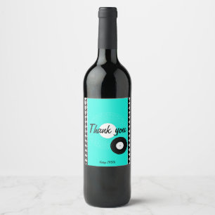 Étiquette Pour Bouteilles De Vin thème des années 1950 turquoise, noir et blanc à d
