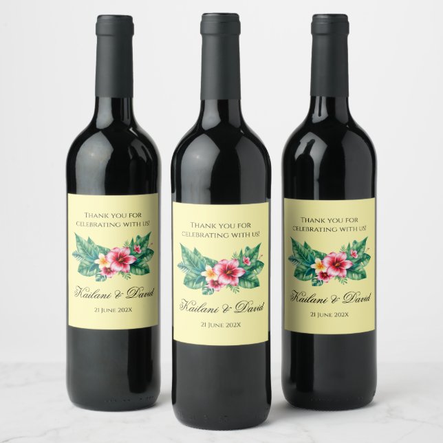 Étiquette Pour Bouteilles De Vin Thème mariage à fleurs tropicales (Bouteilles)