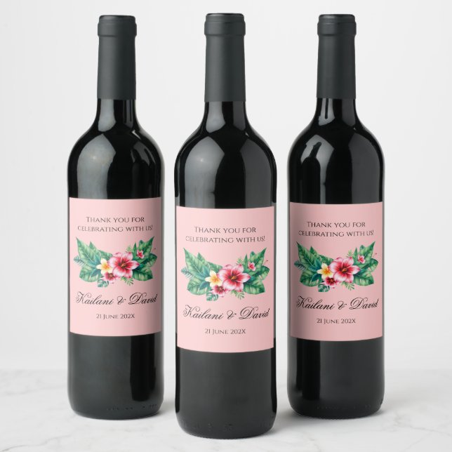 Étiquette Pour Bouteilles De Vin Thème mariage à fleurs tropicales (Bouteilles)