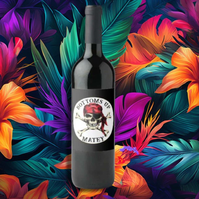 Étiquette Pour Bouteilles De Vin Thème pirate Fête Adulte Crâne Salé Os (Créateur téléchargé)